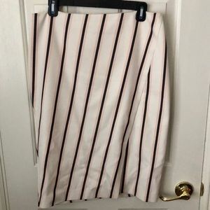 WHBM faux wrap skirt with pink and navy stripes